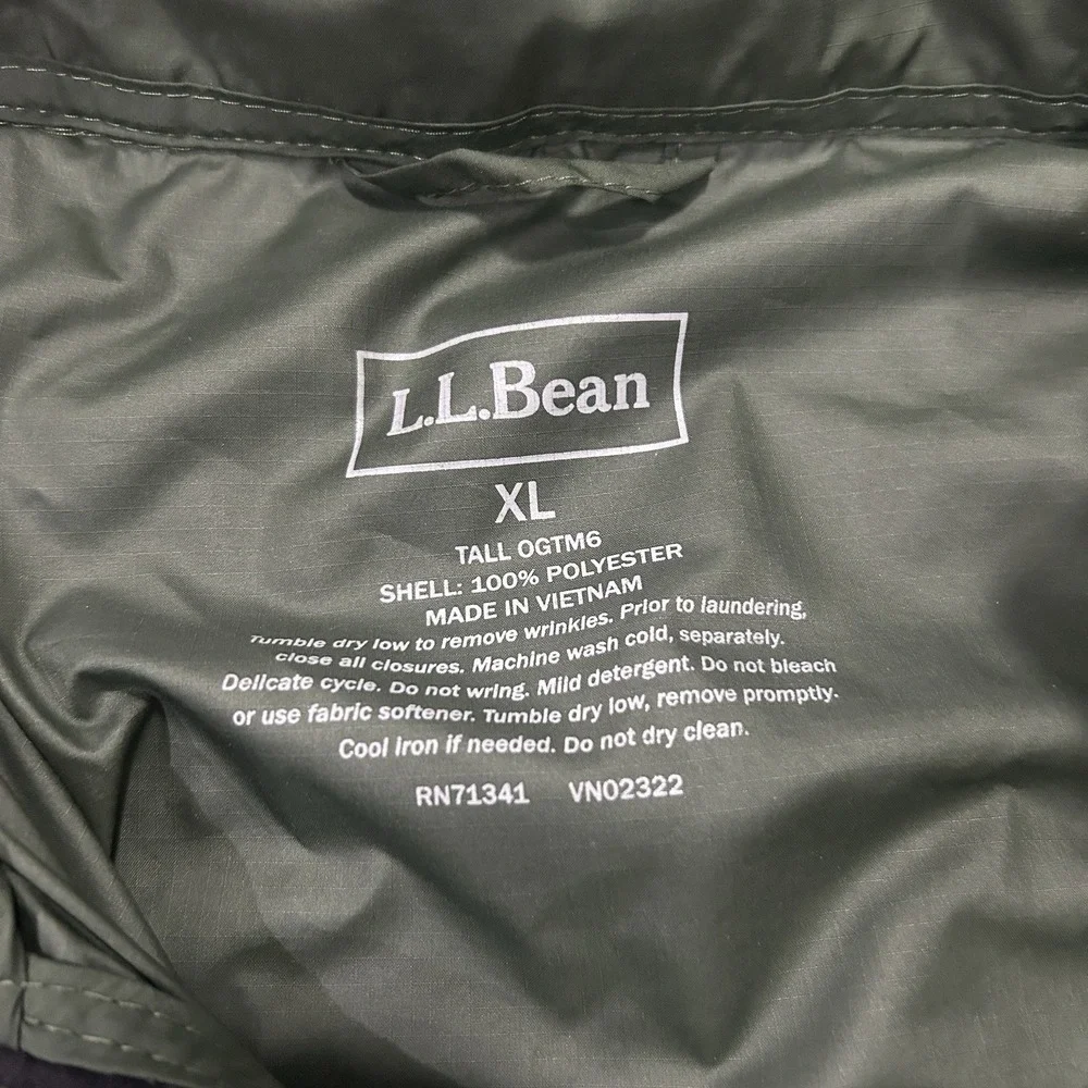 LL Bean Mens XL Tall Green Lightweight Windbreaker Jacket OGTM6 Zip Up